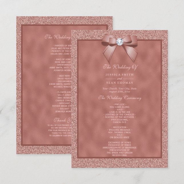 Programa de Casamento Rose Gold & Glitter Elegante (Frente/Verso)