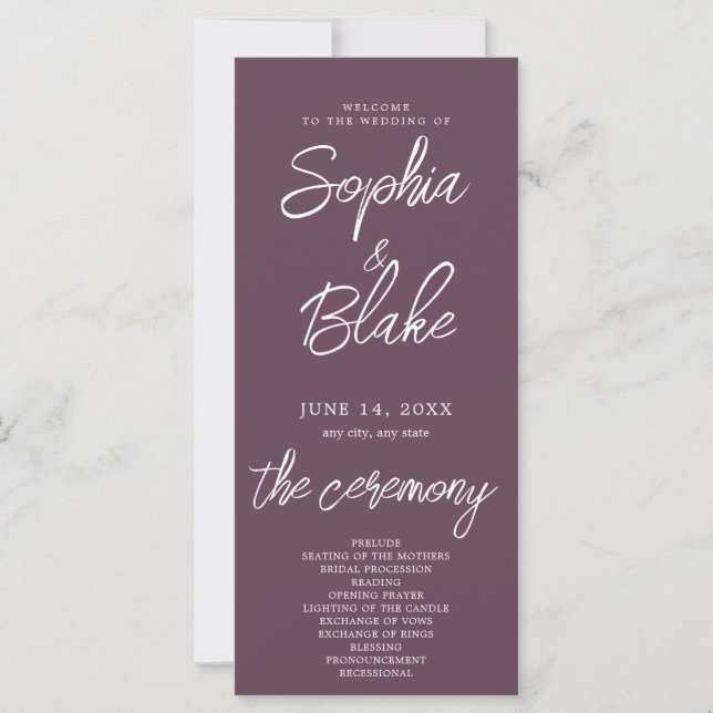 Programa de Casamento Roxo Berinjela Minimalista M (Frente)