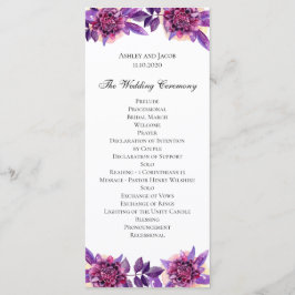 Programa de casamento roxo. Cerimônia de flores aq