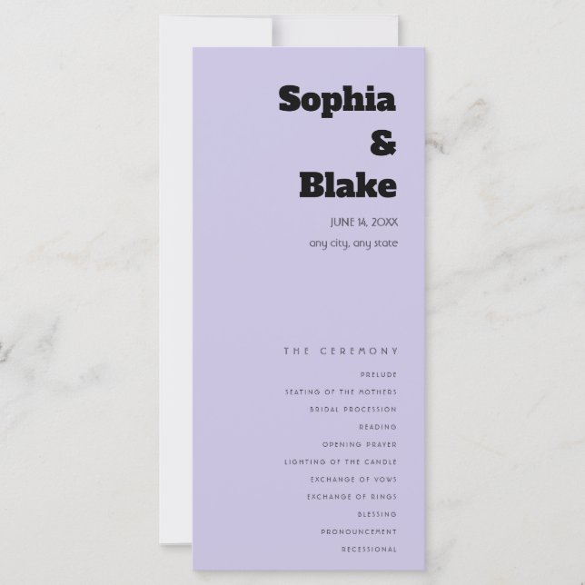 Programa de Casamento Roxo Claro Minimalista Simpl (Frente)