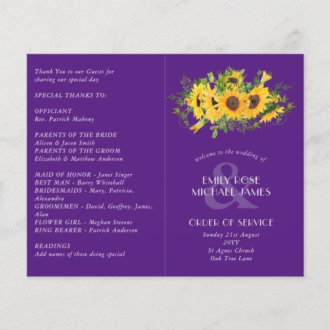 Programa de Casamento Roxo de Girassóis ou outro e (Frente)