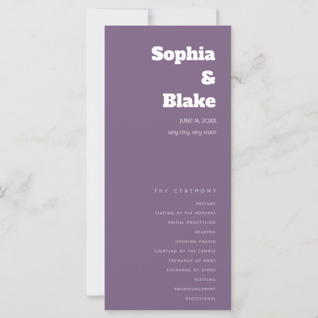 Programa de Casamento Roxo Desbotado Minimalista S (Frente)