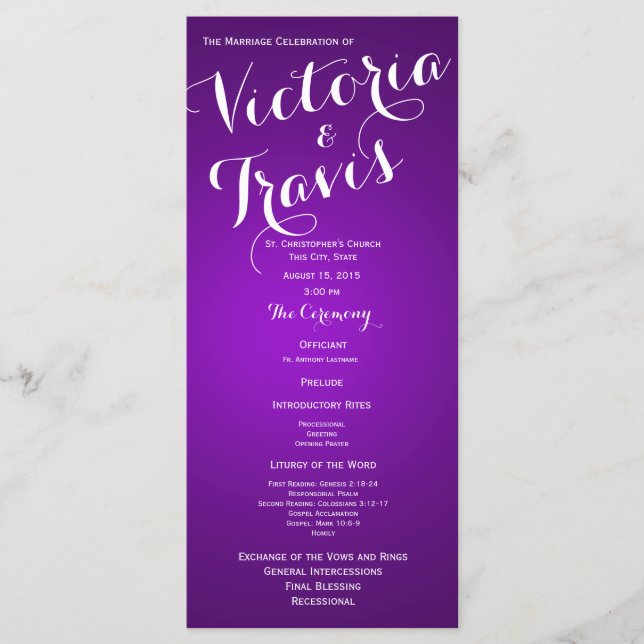 Programa de Casamento Roxo do Texto do Designer (Frente)