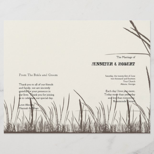 Programa de Casamento Rustic Country Grasslands (Frente)