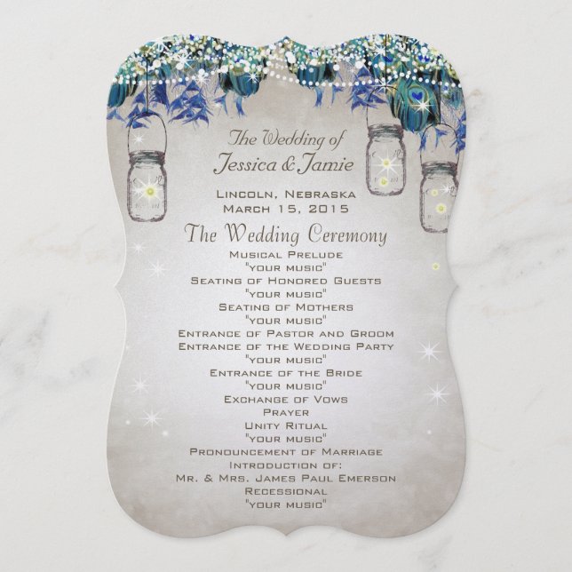 Programa de Casamento Rustic Luxe Pavão (Frente)