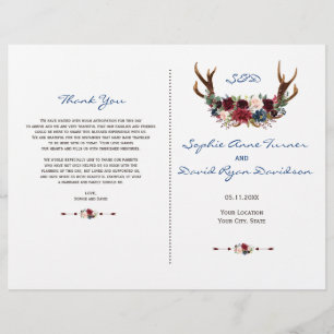 Programa de Casamento Rustic Merlot Floral Marinho
