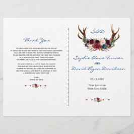 Programa de Casamento Rustic Merlot Floral Marinho