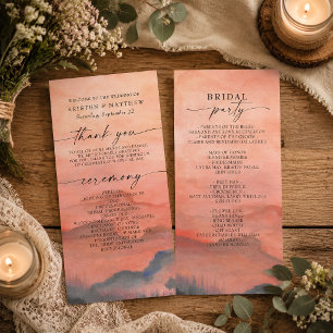 Programa de Casamento Rústico com Aquarela de Pôr