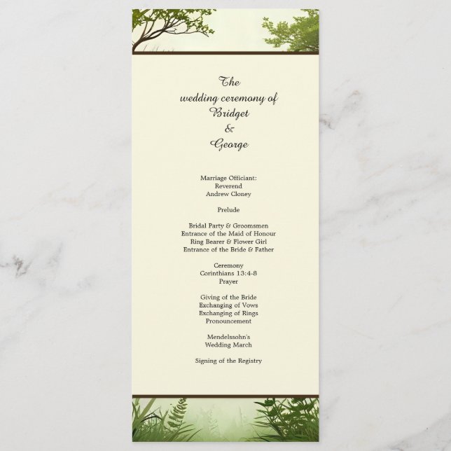 programa de casamento Rústico de Árvore (Verso)