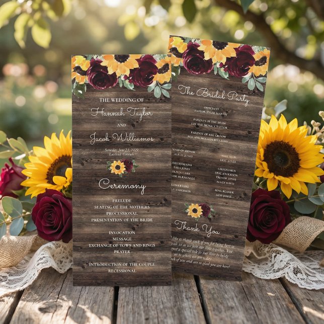Programa de Casamento Rústico de Girassol e Rosas  (Criador carregado)
