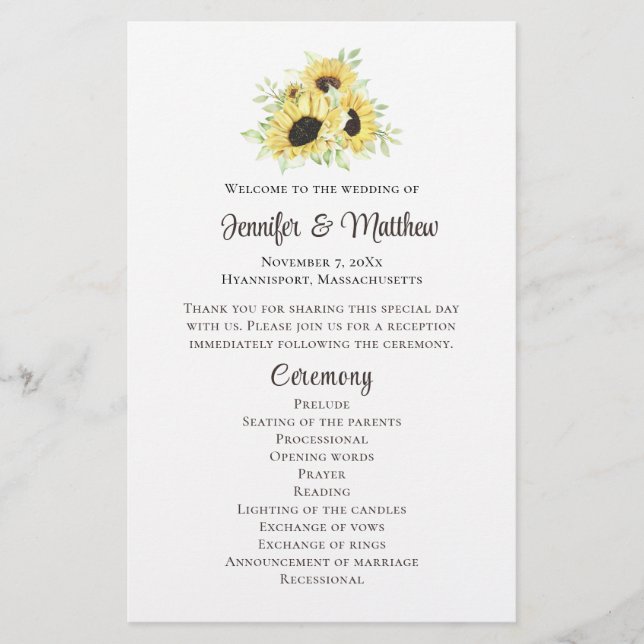 Programa de Casamento Rústico Floral Amarelo de Gi (Frente)