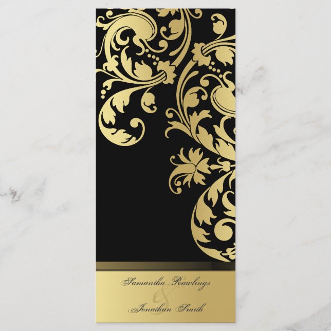 Programa de Casamento - Shimmer Floral Preto e Dou (Frente)