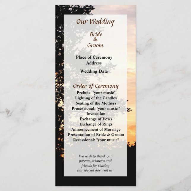 Programa de Casamento Silhueta de Árvores (Frente)