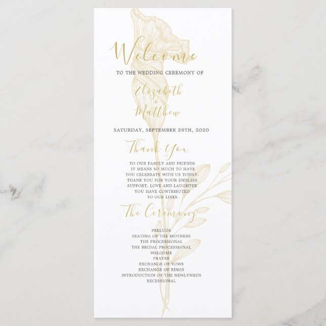 Programa de Casamento Simples de Script Floral Dou (Frente)