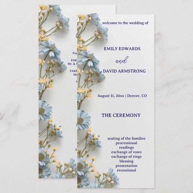 Programa de Casamento Simples Floral Moderno (Frente/Verso)