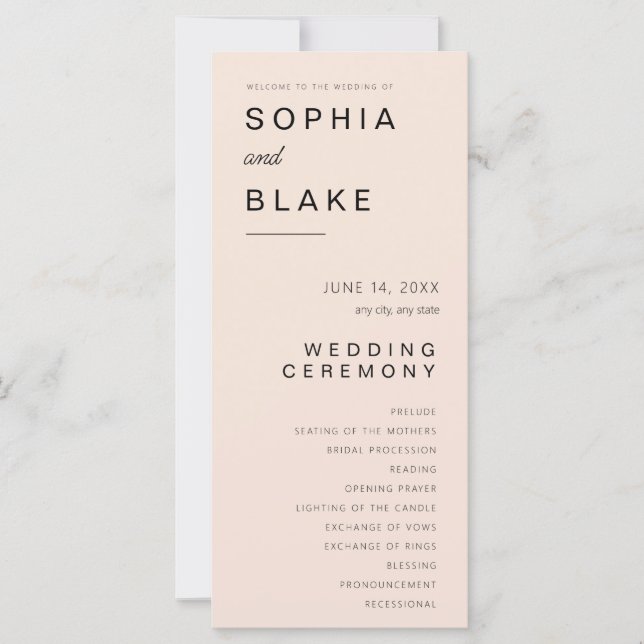 Programa de Casamento Simples Minimalista Rosa Cre (Frente)