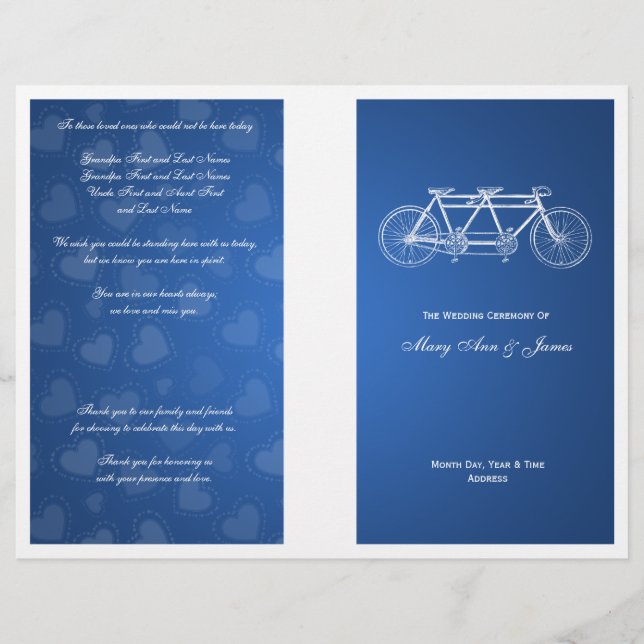 Programa de Casamento Simples Tandem Bike Blue (Frente)