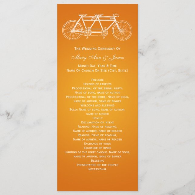 Programa de Casamento Simples Tandem Bike Orange (Frente)