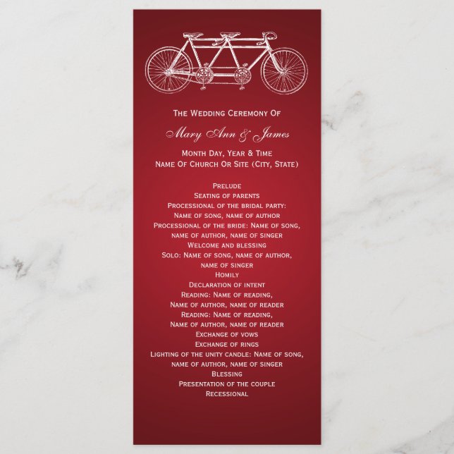 Programa de Casamento Simples Tandem Bike Red (Frente)