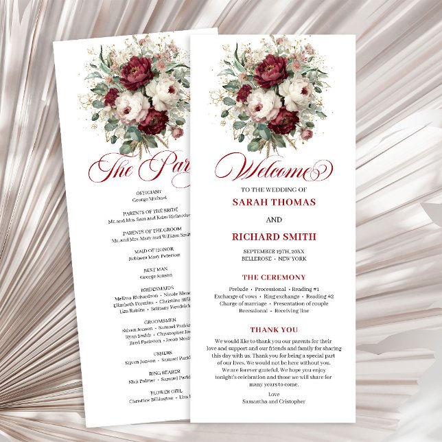 Programa de Casamento Sofisticado Bege Borgonha (Sophisticated Blush Burgundy Wedding Program)