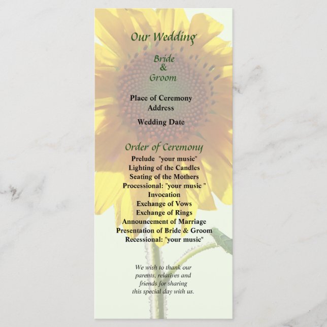 Programa de Casamento Sunflower (Frente)