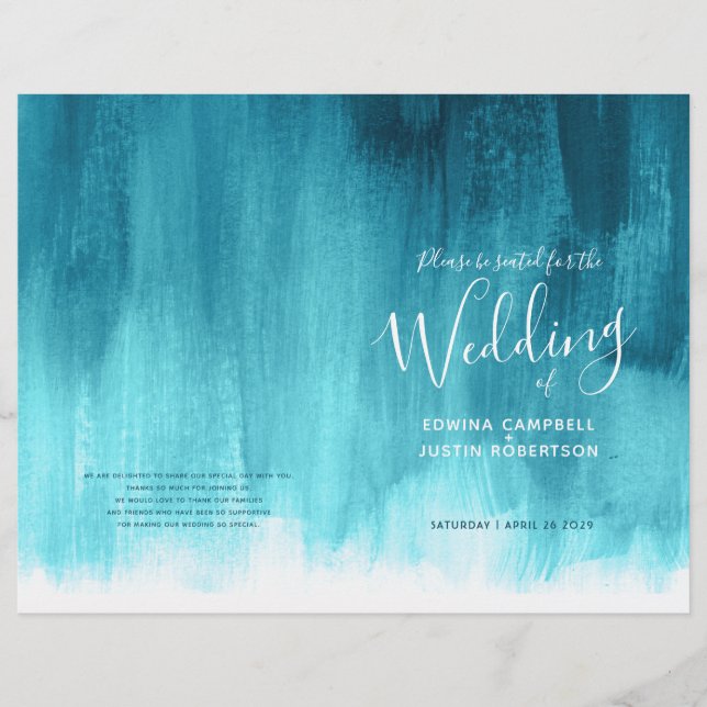 Programa de casamento Teal aqua abstrato art (Frente)
