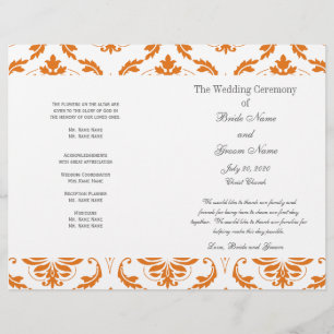 Programa de Casamento tema damasco de Cinza Laranj