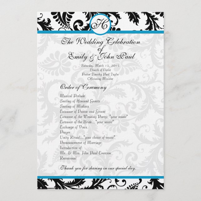 Programa de Casamento tema damasco Preto de Trim A (Frente)
