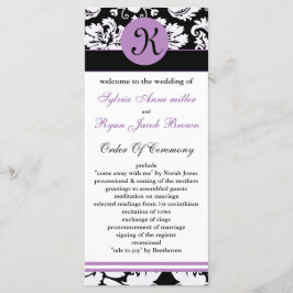 programa de casamento tema damasco roxo monograma