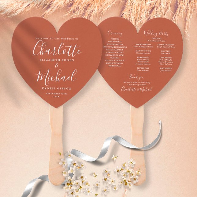 Programa de Casamento Terracota Chic Coração Leque (Criador carregado)