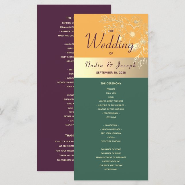 Programa de Casamento Tons Joia (Frente/Verso)