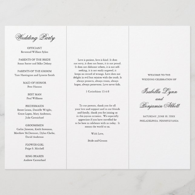 Programa de Casamento Tradicional Preto e Branco (Frente)