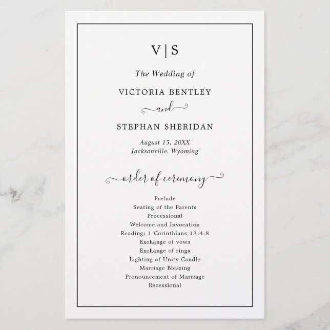 Programa de Casamento Tradicional Preto e Branco (Frente)