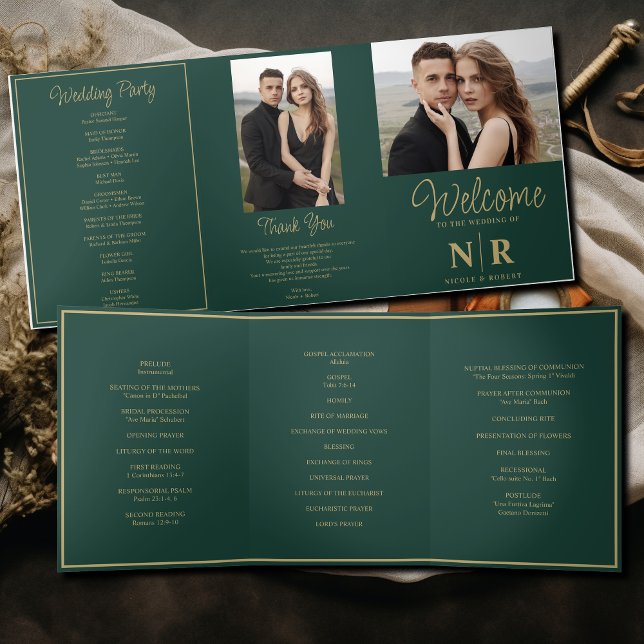 Programa de Casamento Tri-Fold com Monograma de Ca (Criador carregado)