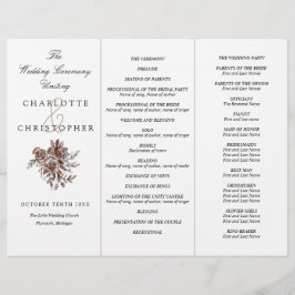 Programa de casamento Tri-Fold, rosas-rosa-pincela