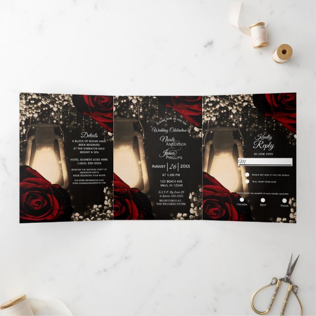 Programa de Casamento Trifold Lanterna Rústica Ros (Dentro)