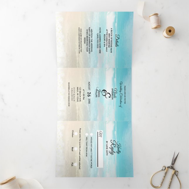 Programa de Casamento Trifold Rústico de Praia (Dentro)