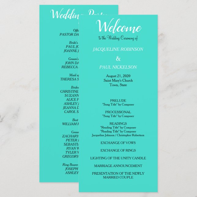 Programa de Casamento Turquesa (Frente/Verso)