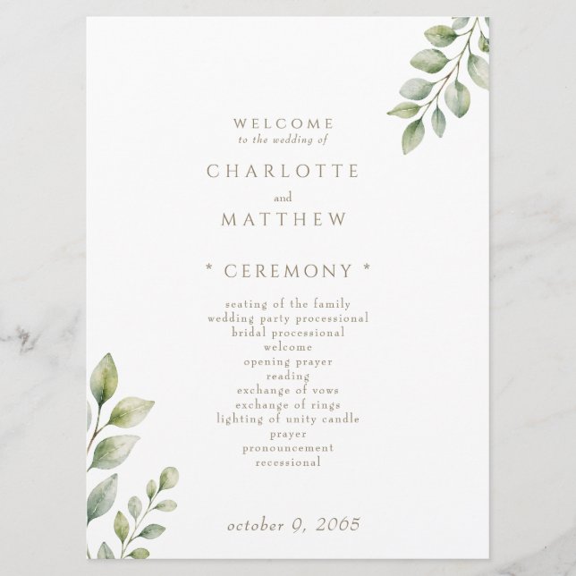 Programa de Casamento Verde Branco (Frente)