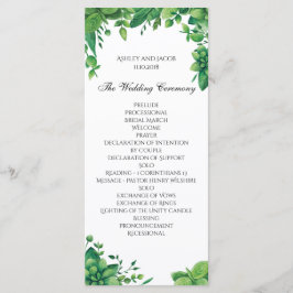 Programa de casamento verde. Cartão de cerimônia d