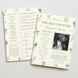 Programa de Casamento Verde Desenhado à Mão