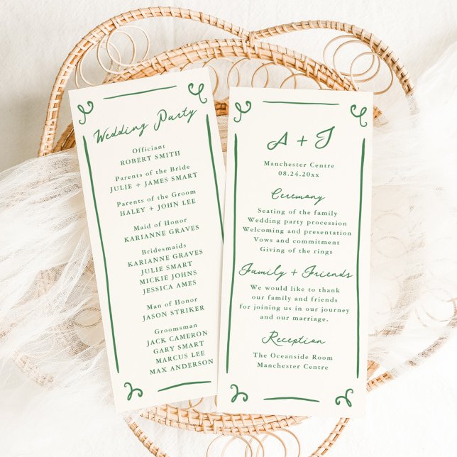Programa de Casamento Verde Desenhado à Mão Capric (Criador carregado)