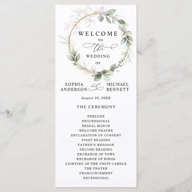 Programa de Casamento Verde e Dourado (Frente)