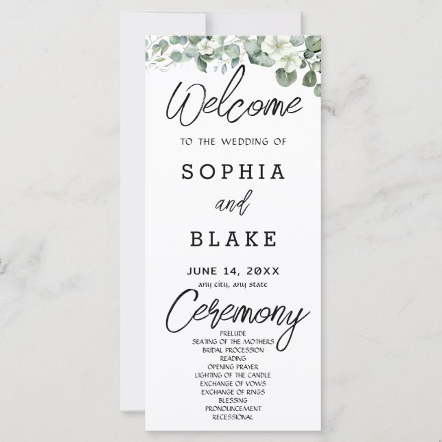 Programa de Casamento Verde e Flores Brancas (Frente)