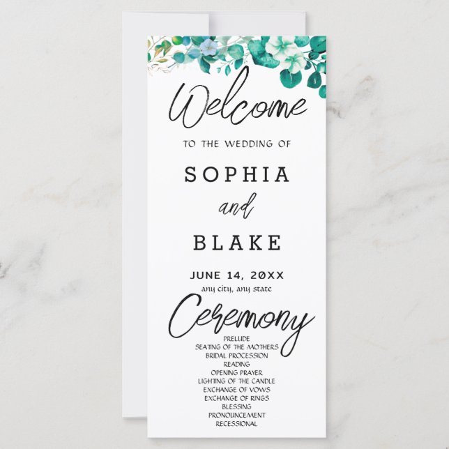 Programa de Casamento Verde e Flores Brancas (Frente)