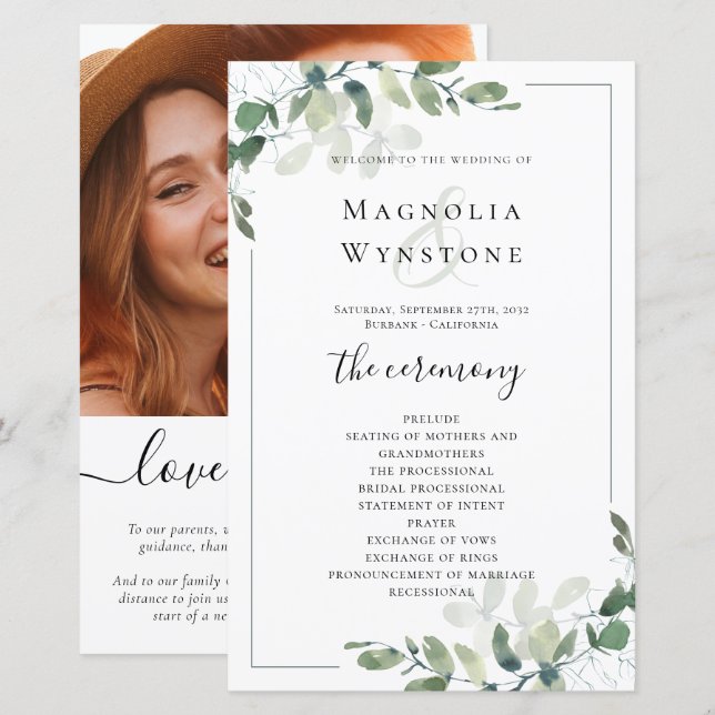 Programa de Casamento Verde Eucalyptus (Frente/Verso)