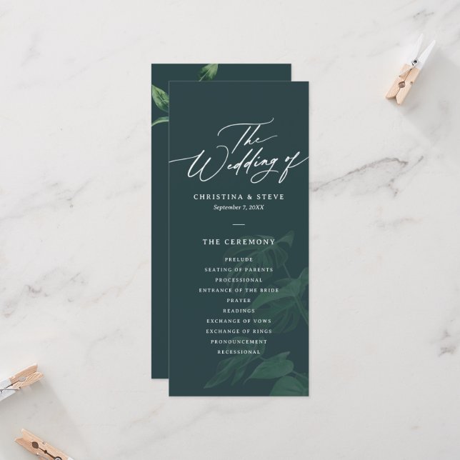 Programa de Casamento Verde Minimalista e Elegante (Frente/Verso In Situ)