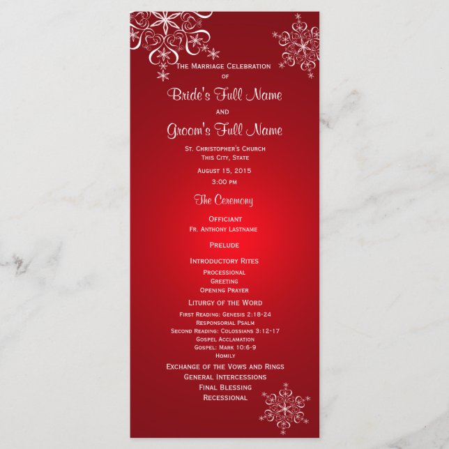 Programa de Casamento Vermelho com Floco de Neve d (Frente)
