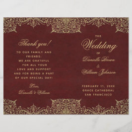 Programa de Casamento Vermelho Dobrado Dourado da