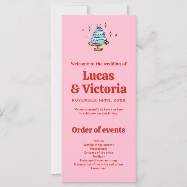 Programa de Casamento Vermelho e Rosa Desenhado Mã (Frente)